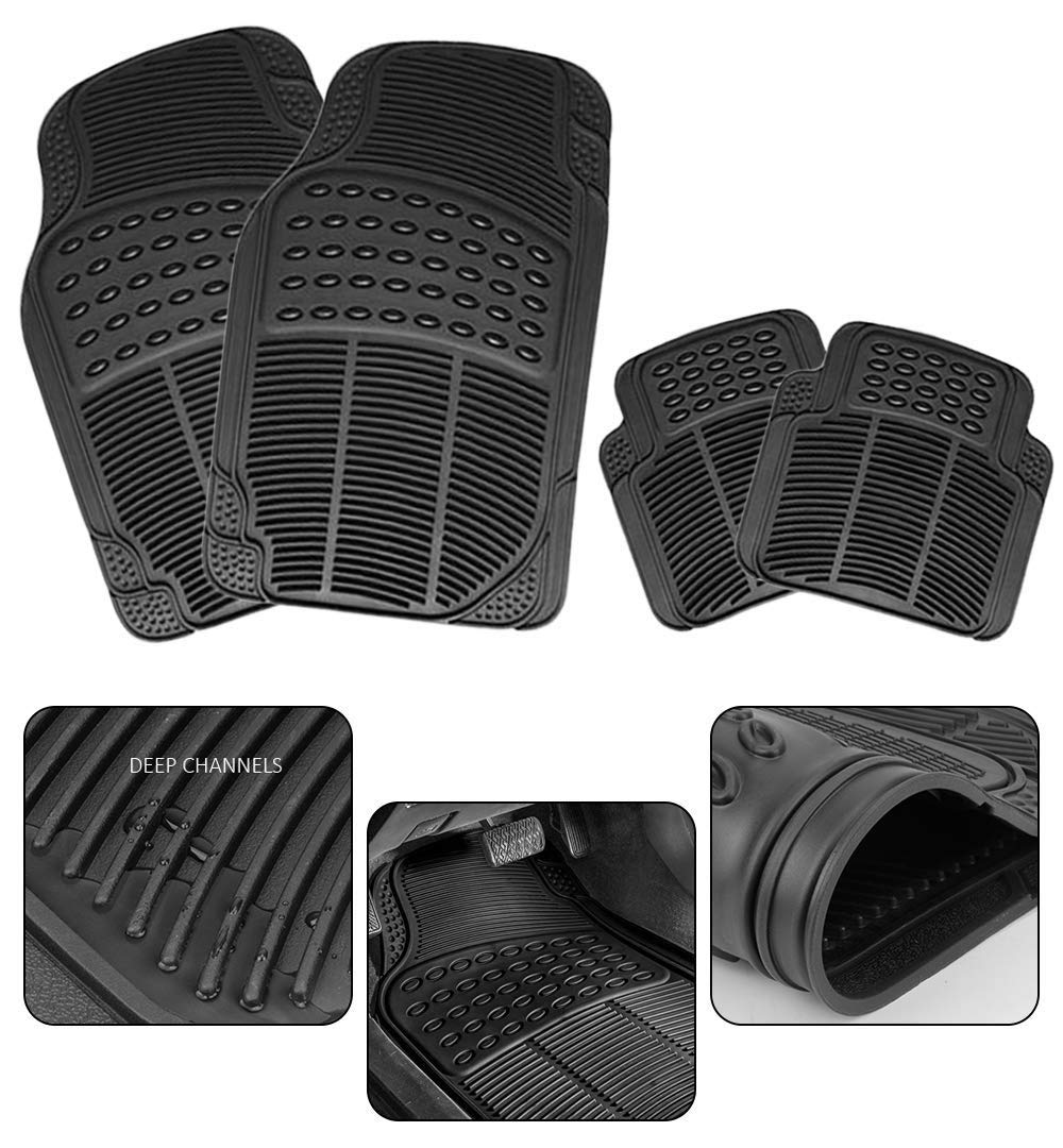 Oshotto Anti Skid Rubber Car Foot Mat for All Cars (Set of 4, Black)