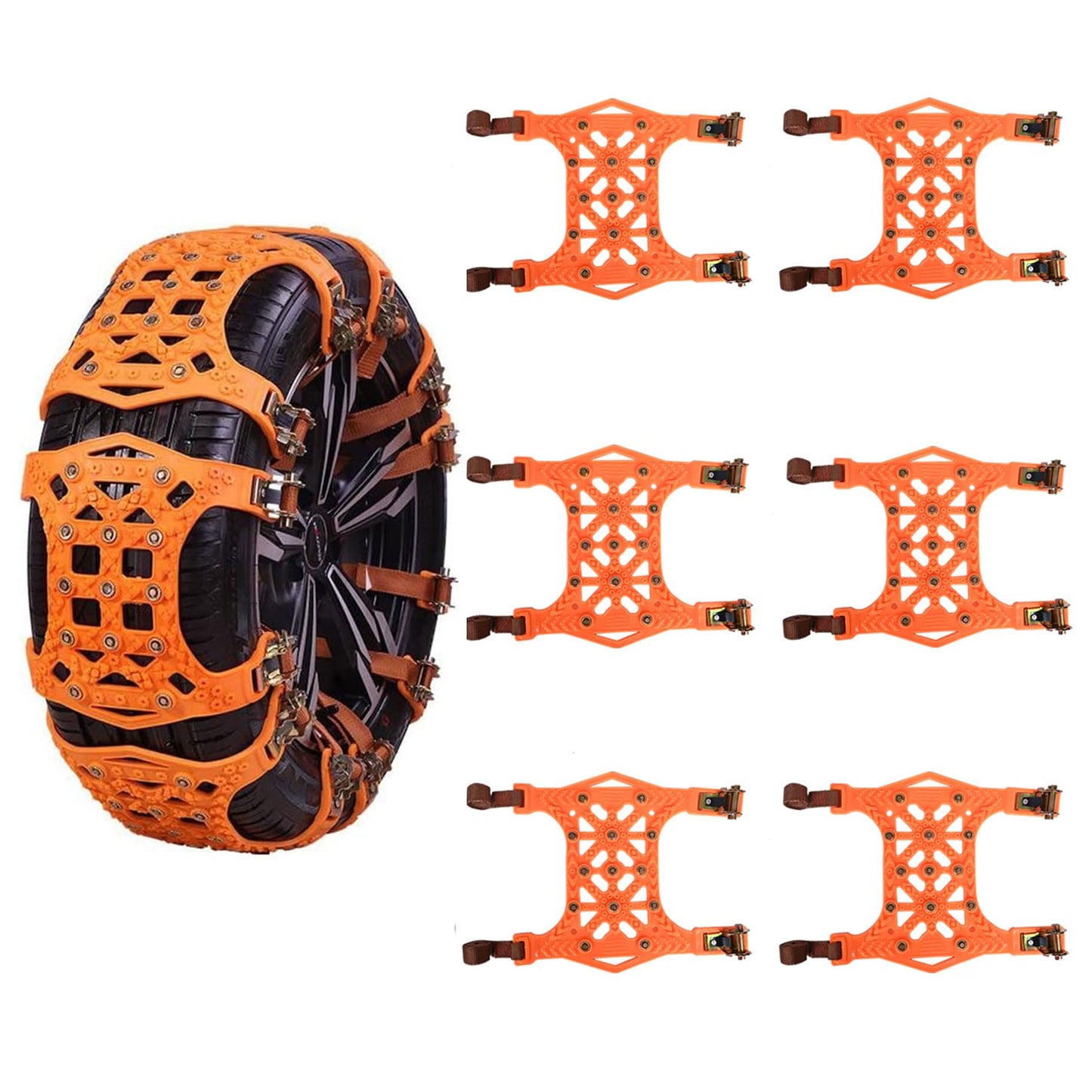 Oshotto Snow Chain Set for Tyre Anti Skid durable in Rough Terran/Mountain All Cars Tires (Orange, 6 Pcs set)
