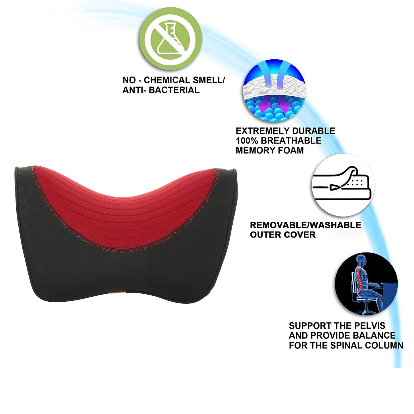 Oshotto Memory Foam (NR-05) Car Neck Rest, Neck Support for All Cars (Black, Red)