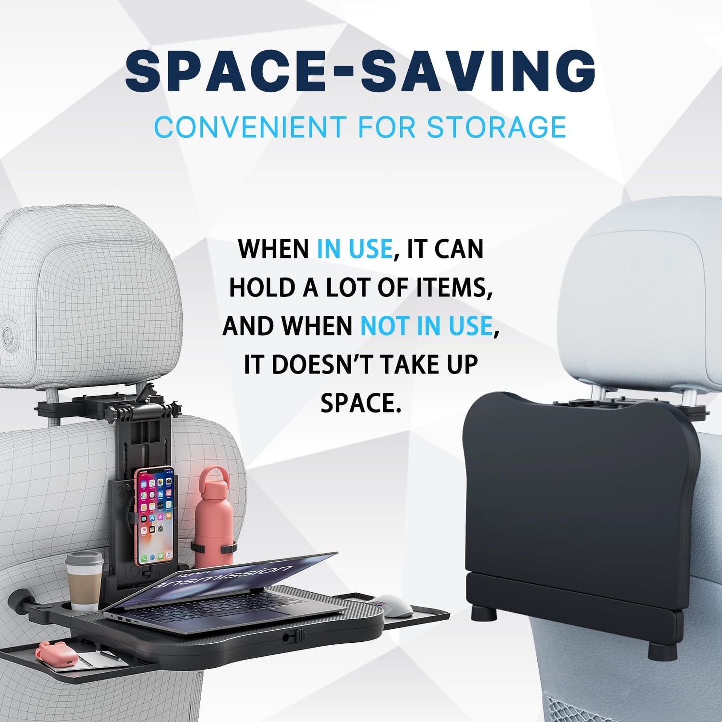 Oshotto (FT-10) Multifunctional Car Backseat Laptop and Food Tray Desk with Phone Holder, Cup Holder & Storage Drawers – Adjustable Foldable Car Table for Work, Travel & Dining
