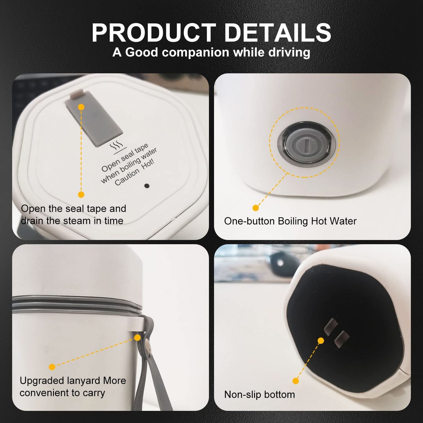Oshotto 12V Portable Electric Kettle Cup Stainless Steel Electric Kettle Auto Shut-off For Travel Camping, Road Trip for Cars (350ml)
