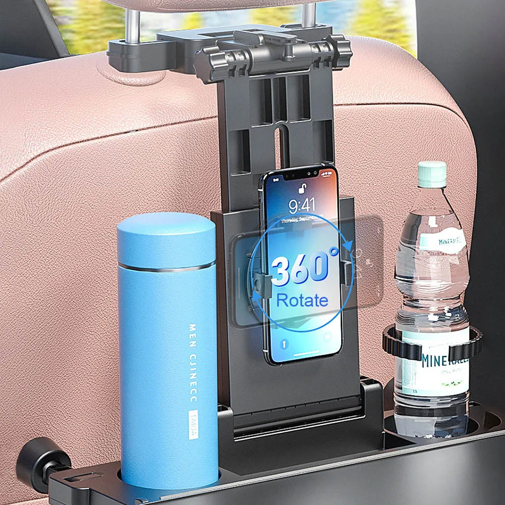 Oshotto (FT-01) Car Back Seat Food Dining & Laptop Tray with Portable Organizer & 360 Degree Rotating Phone/Tablet Holder For All Cars