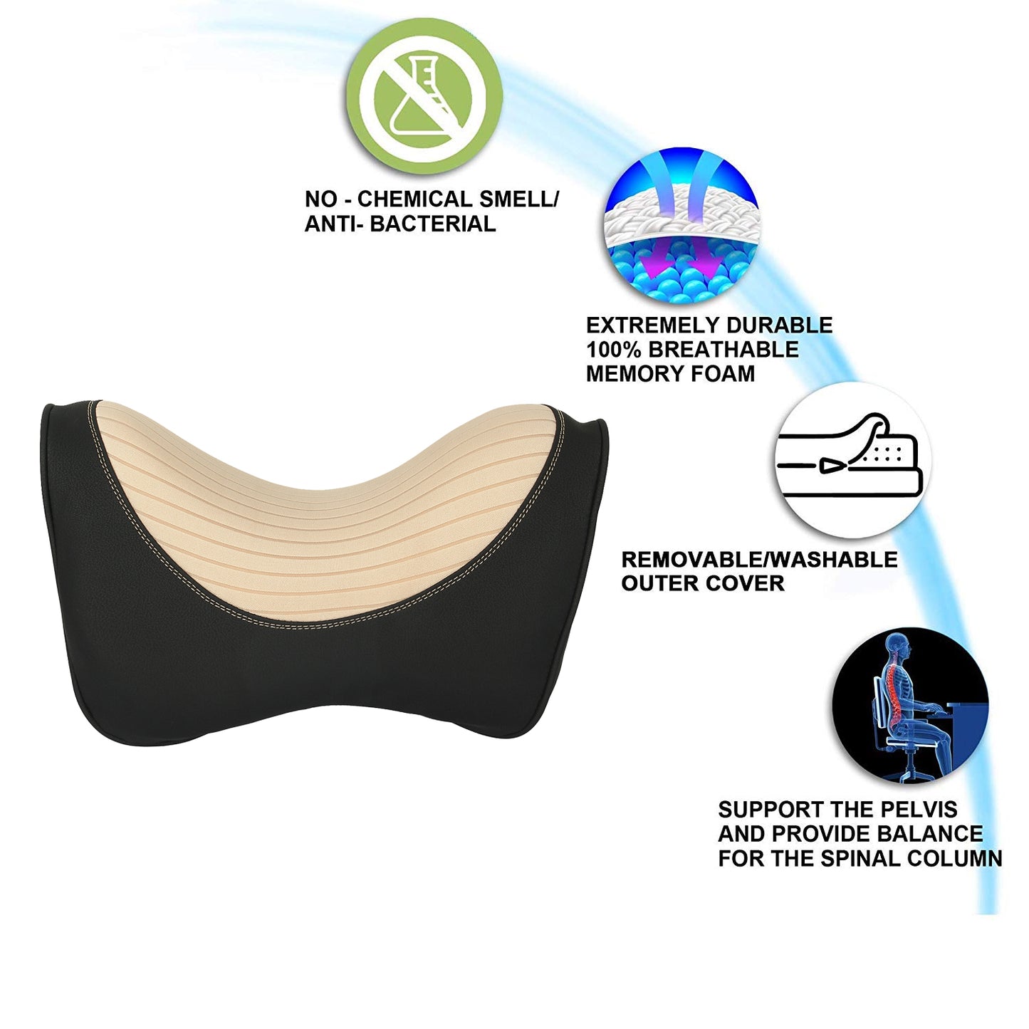 Oshotto Memory Foam (NR-07) Car Neck Rest, Neck Support for All Cars (Black, Beige)