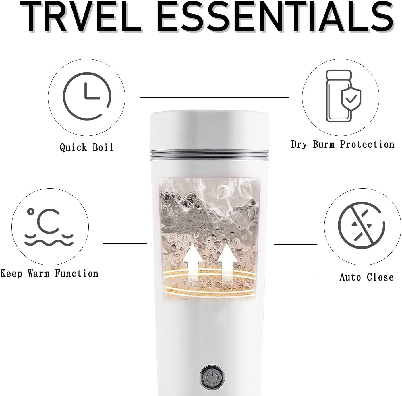 Oshotto 12V Portable Electric Kettle Cup Stainless Steel Electric Kettle Auto Shut-off For Travel Camping, Road Trip for Cars (350ml)