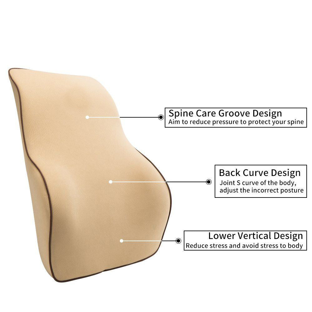 Oshotto Air Fabric Lumbar Support for Office Chair | Back Pillow for Car | Memory Foam Orthopedic Cushion - Provides Low Back Support (Beige)