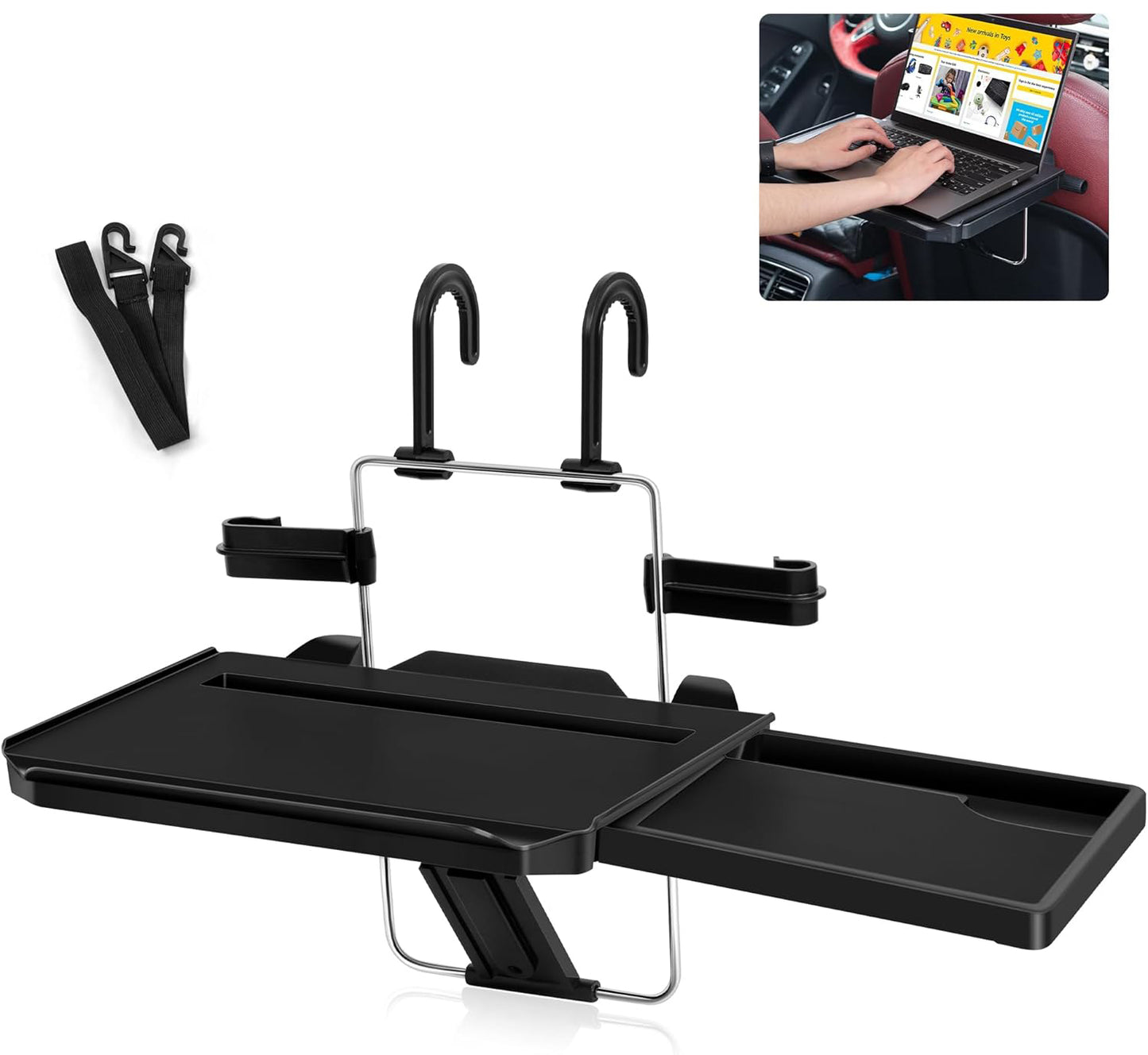 Oshotto (FT-08) Car Back Seat Tray Table with Phone Mount, Foldable Laptop Desk and Food Eating Tray for Vehicles (Black)