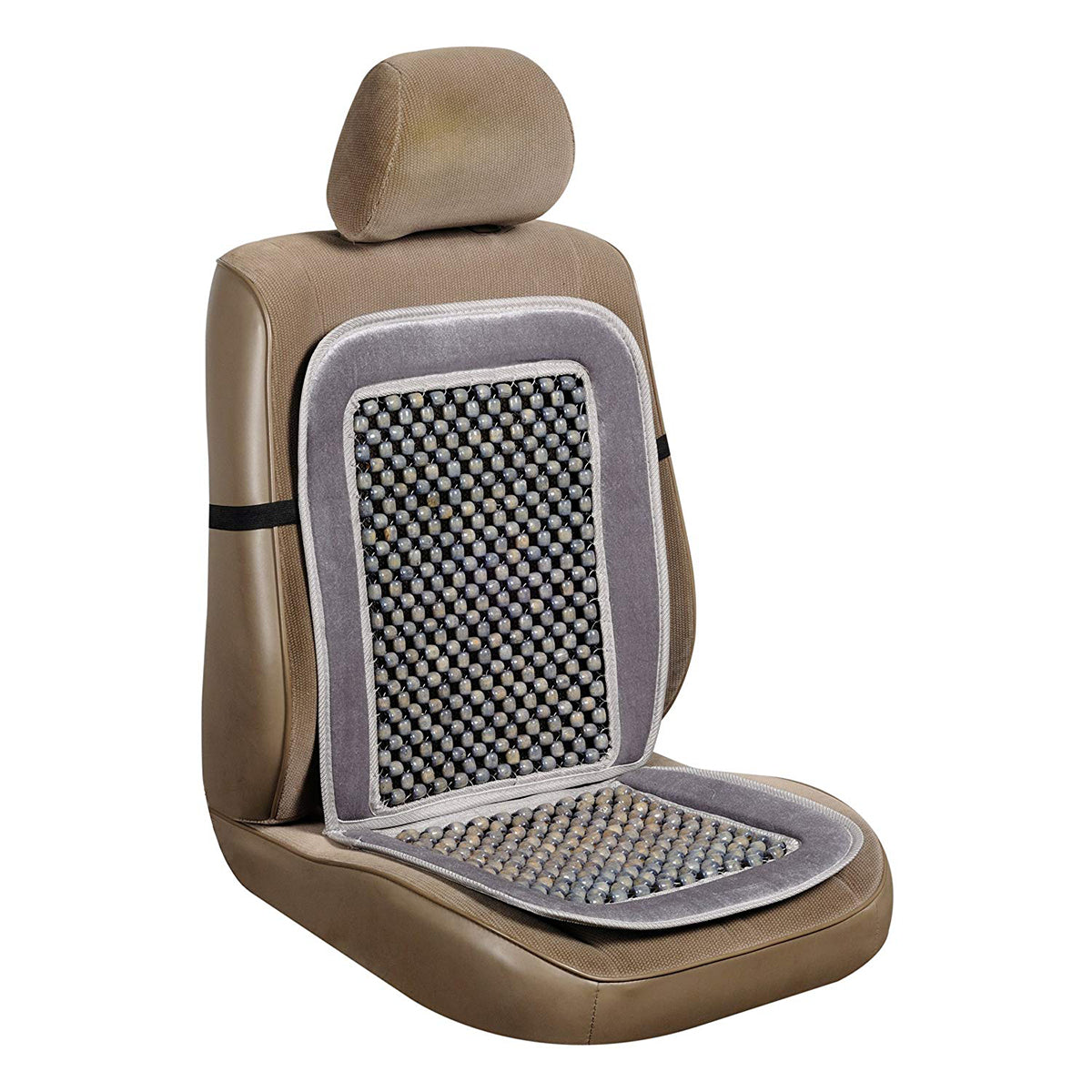 Oshotto Car Wooden Bead Seat Cushion with Velvet Border for All Cars - (Grey) - 1 Piece
