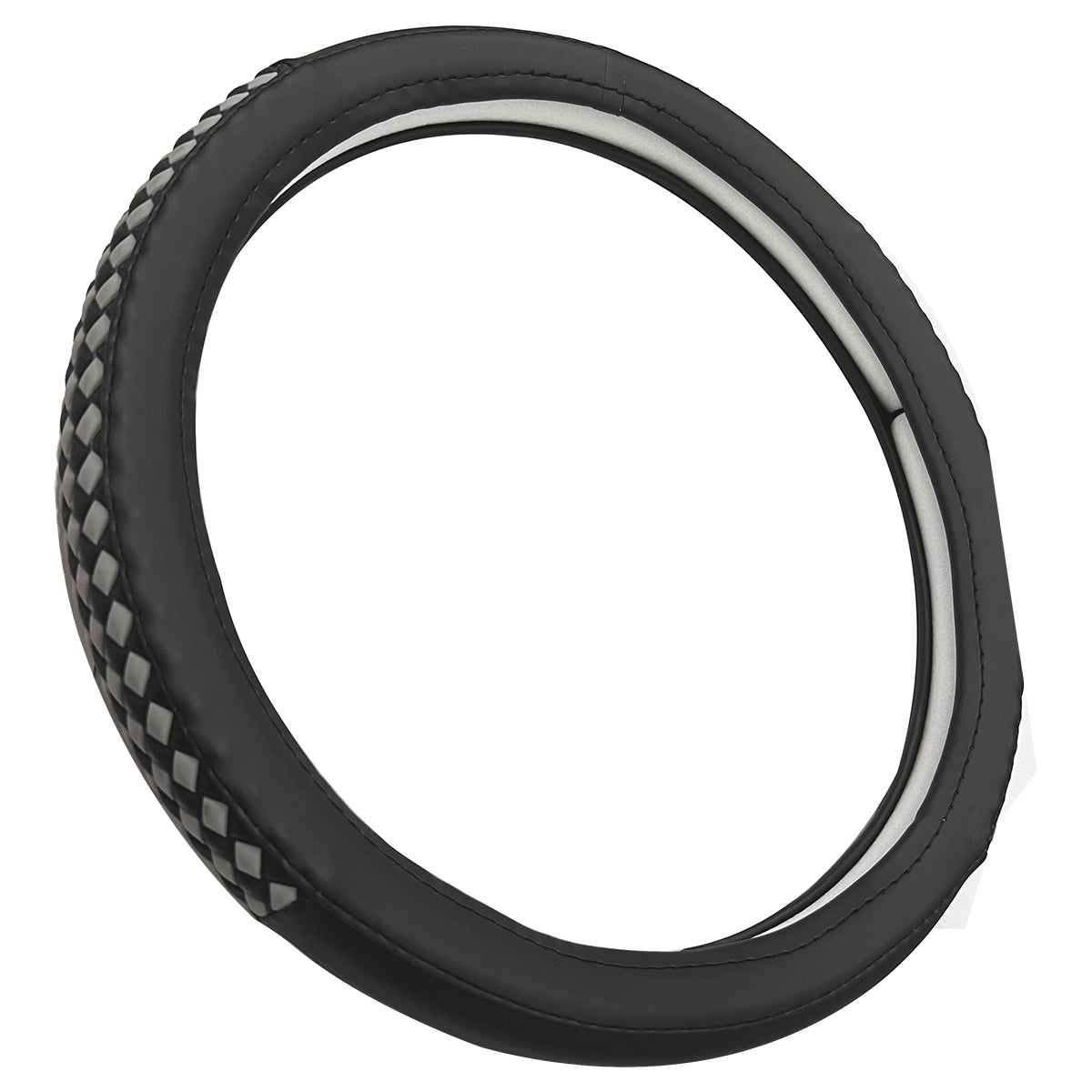 Oshotto SC-17 Fiber Leather Car Steering Cover For All Cars (Black, Grey)