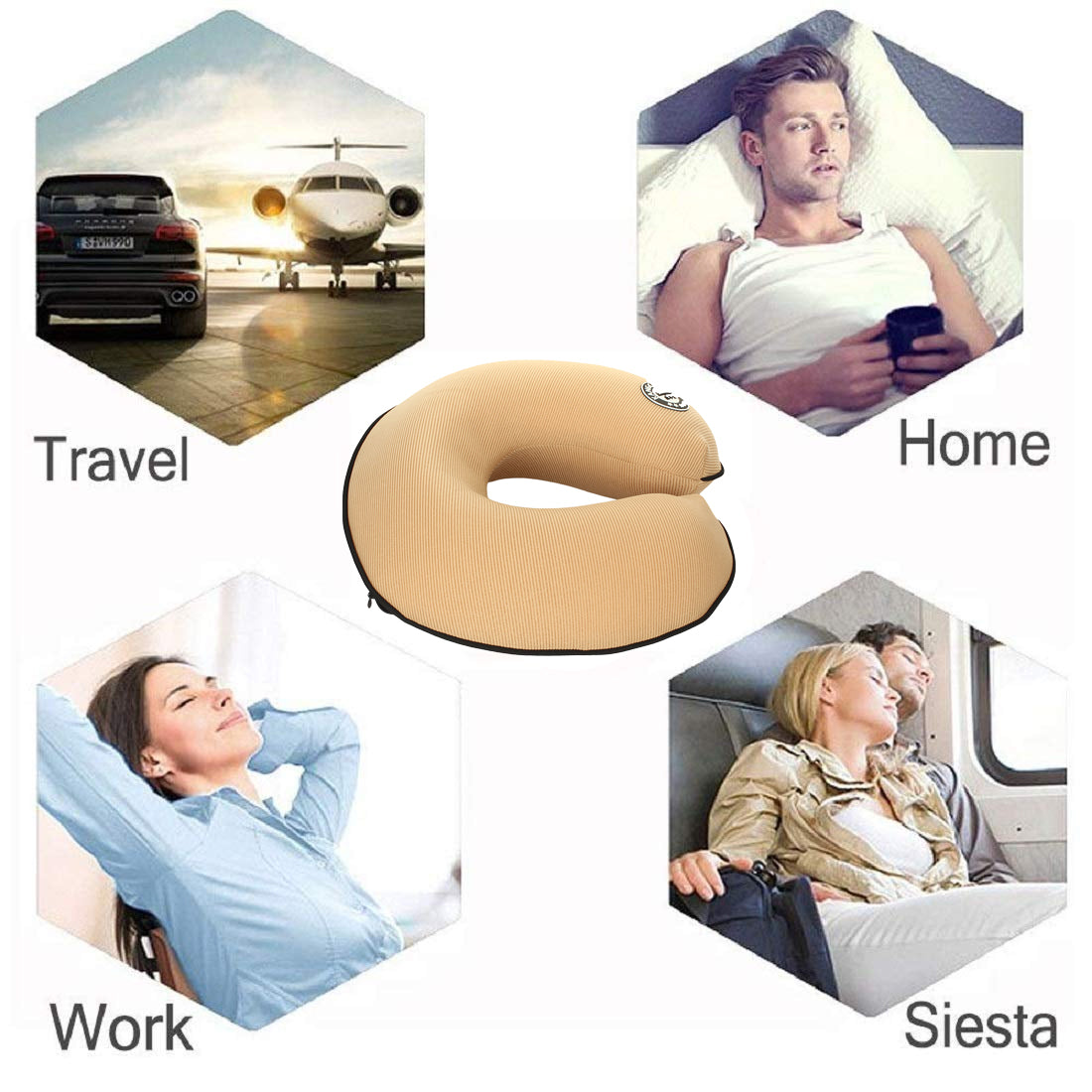 Oshotto U Shape Memory Foam Travel Car Neck Pillow for All Cars (Beige)