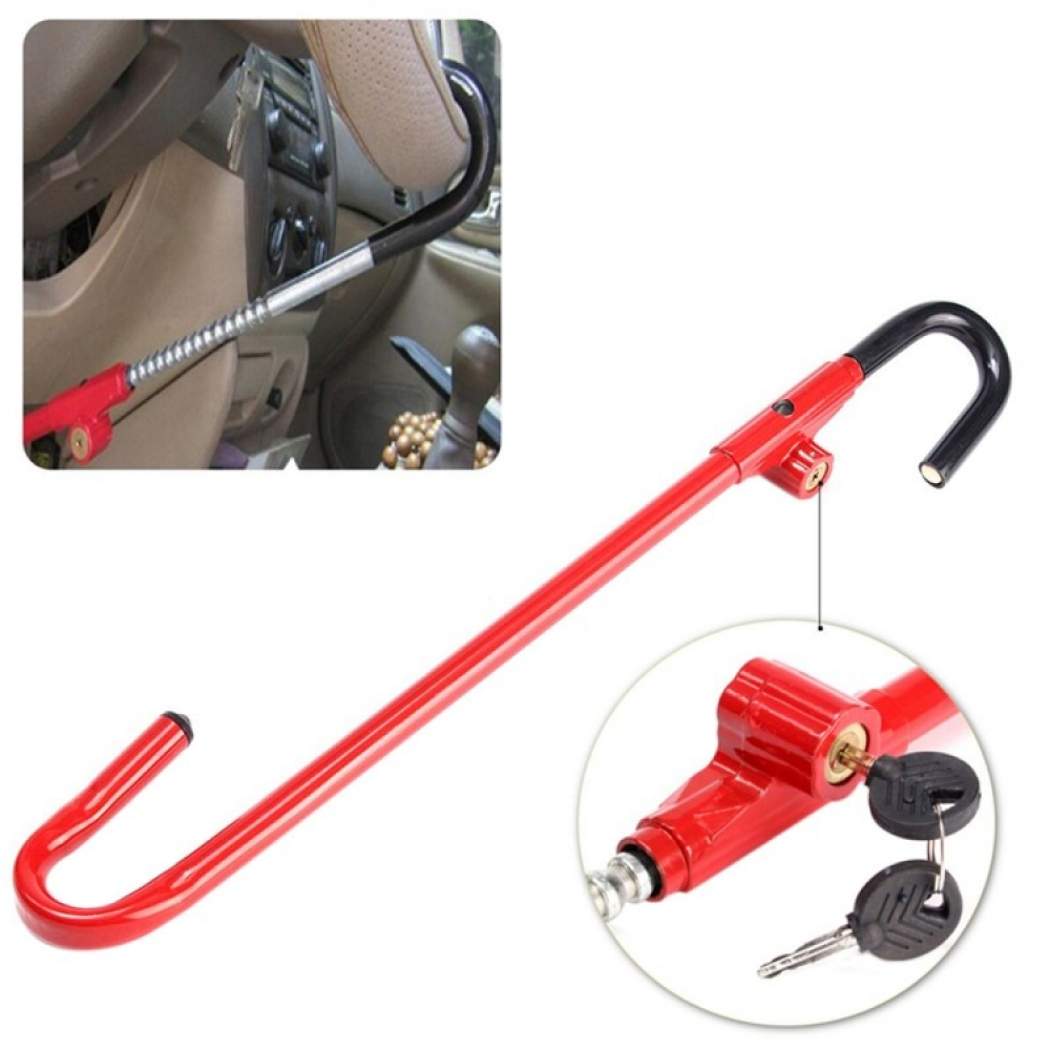 Oshotto Anti-Theft Car Steering Lock Brake Pedal/Steering Adjustable Steel Locking Bar for All Cars (Red)