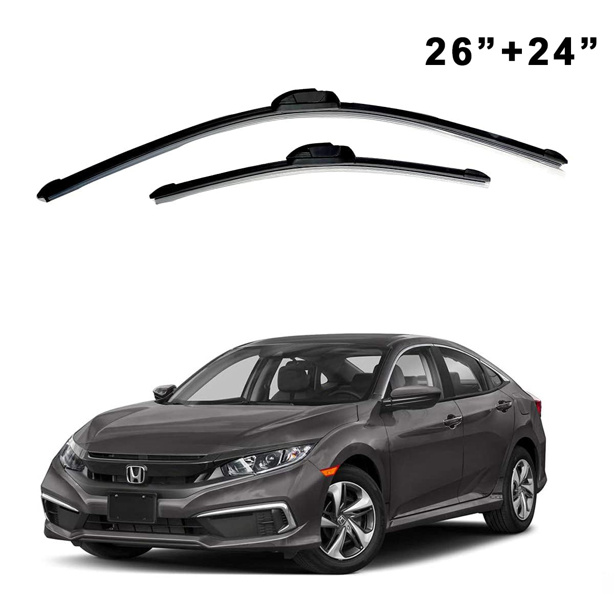 Oshotto Frameless (O.E.M Type) Wiper Blades Compatible with Honda Civic Old (26" / 24")