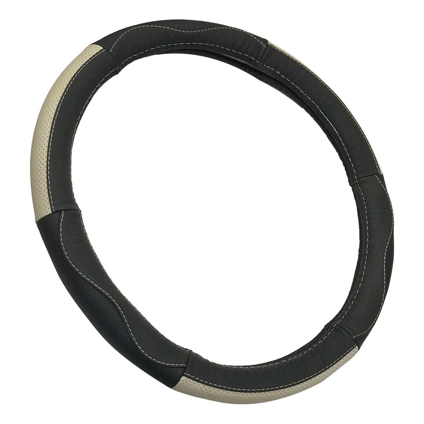 Oshotto SC-009-A Fiber Leather Universal Car Steering Cover -Medium (Black Tan)