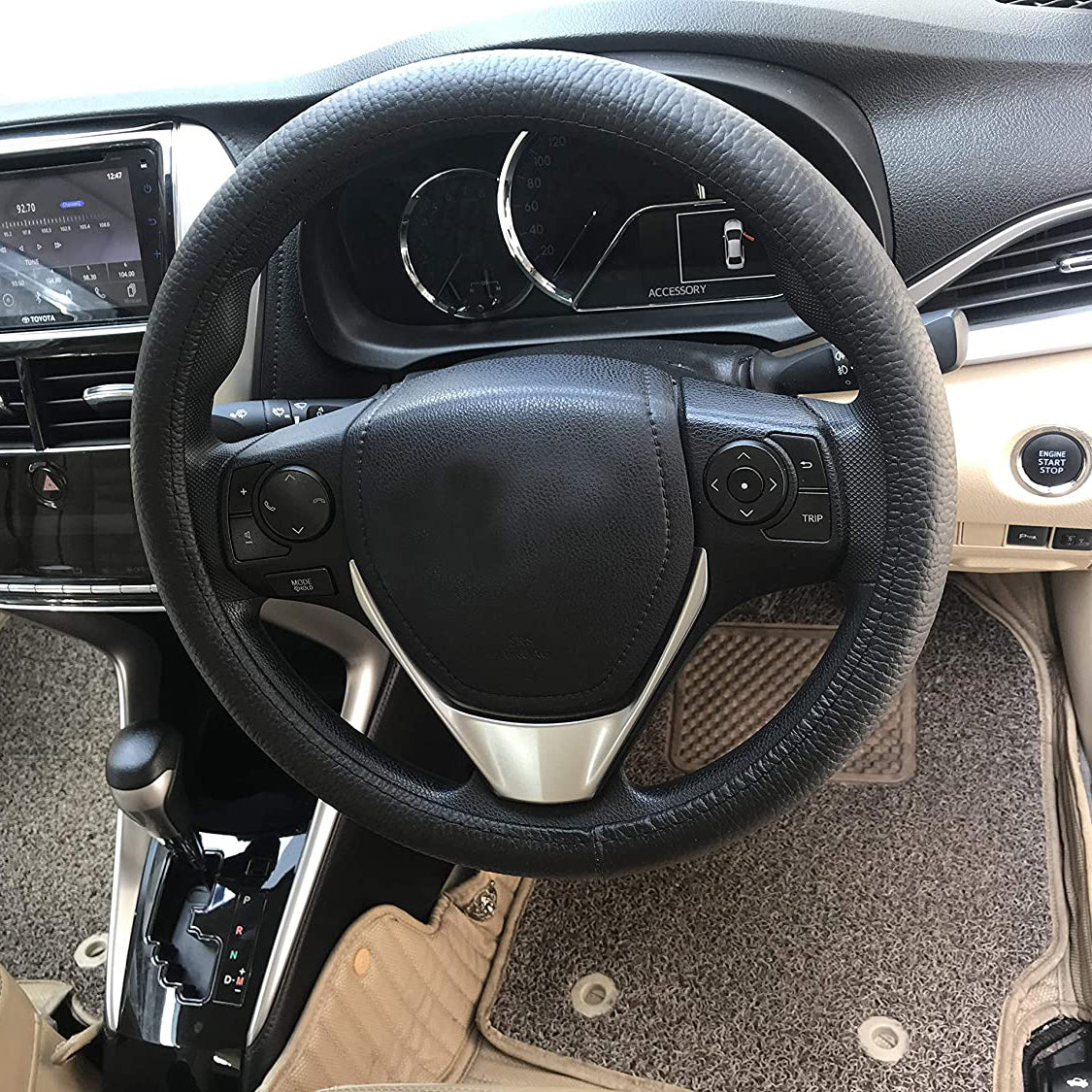 Oshotto Artificial Leather SC-14 Car Steering Cover for All Cars (Black)