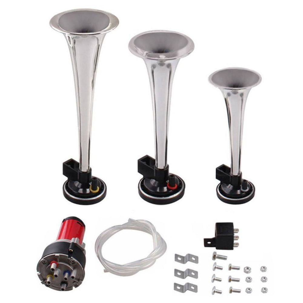 Oshotto 3 Pipe Air Pressure Horn for Cars, Trucks, Boats, ATVS & Heavy Vehicles (Silver)