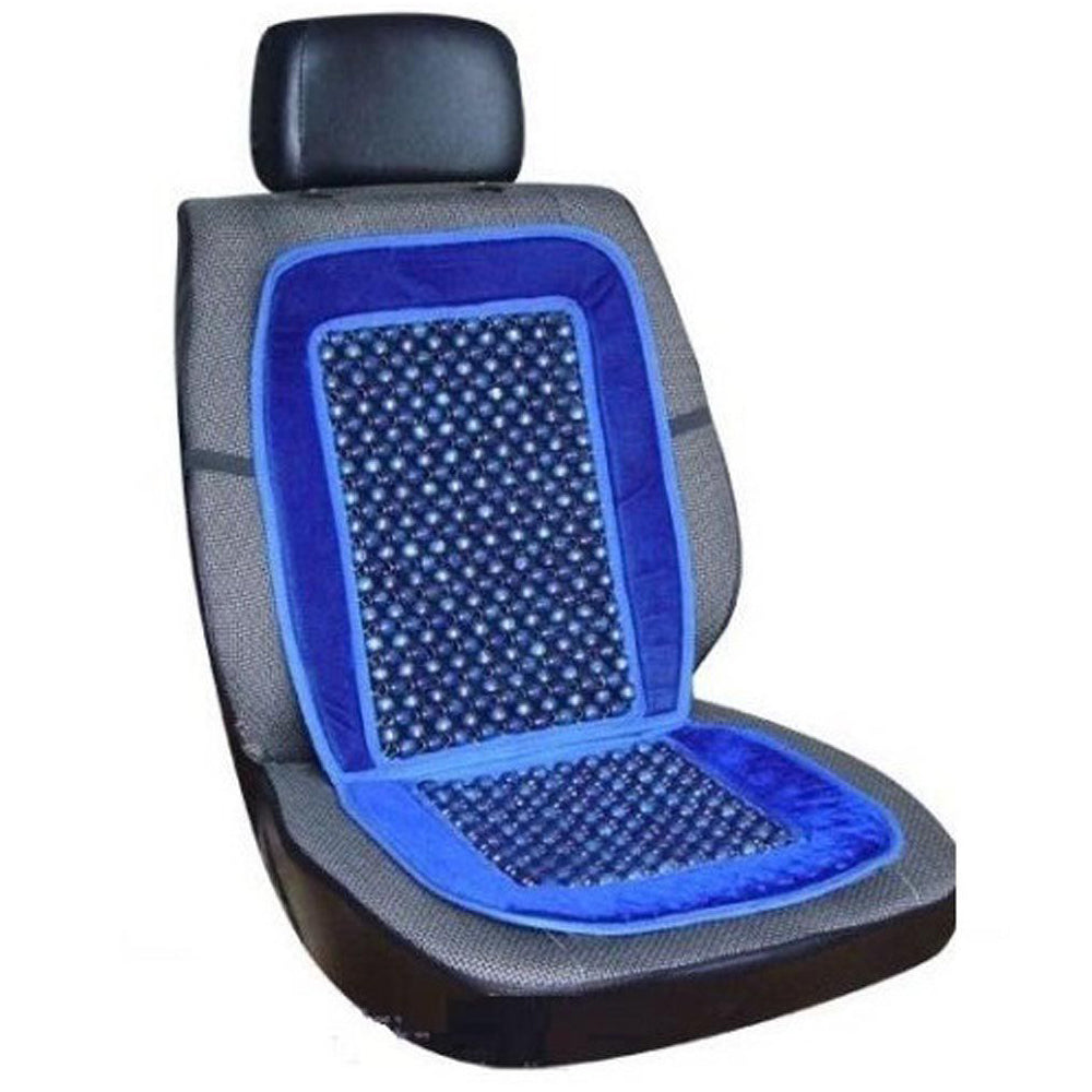 Oshotto Car Wooden Bead Seat Cushion with Velvet Border for All Cars - (Blue) - 1 Piece