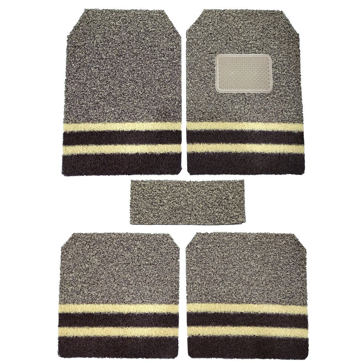 Oshotto Anti Skid Curly Noodle Grass 18mm Car Foot/Floor Mats for All Cars (Set of 5, Beige,Brown)