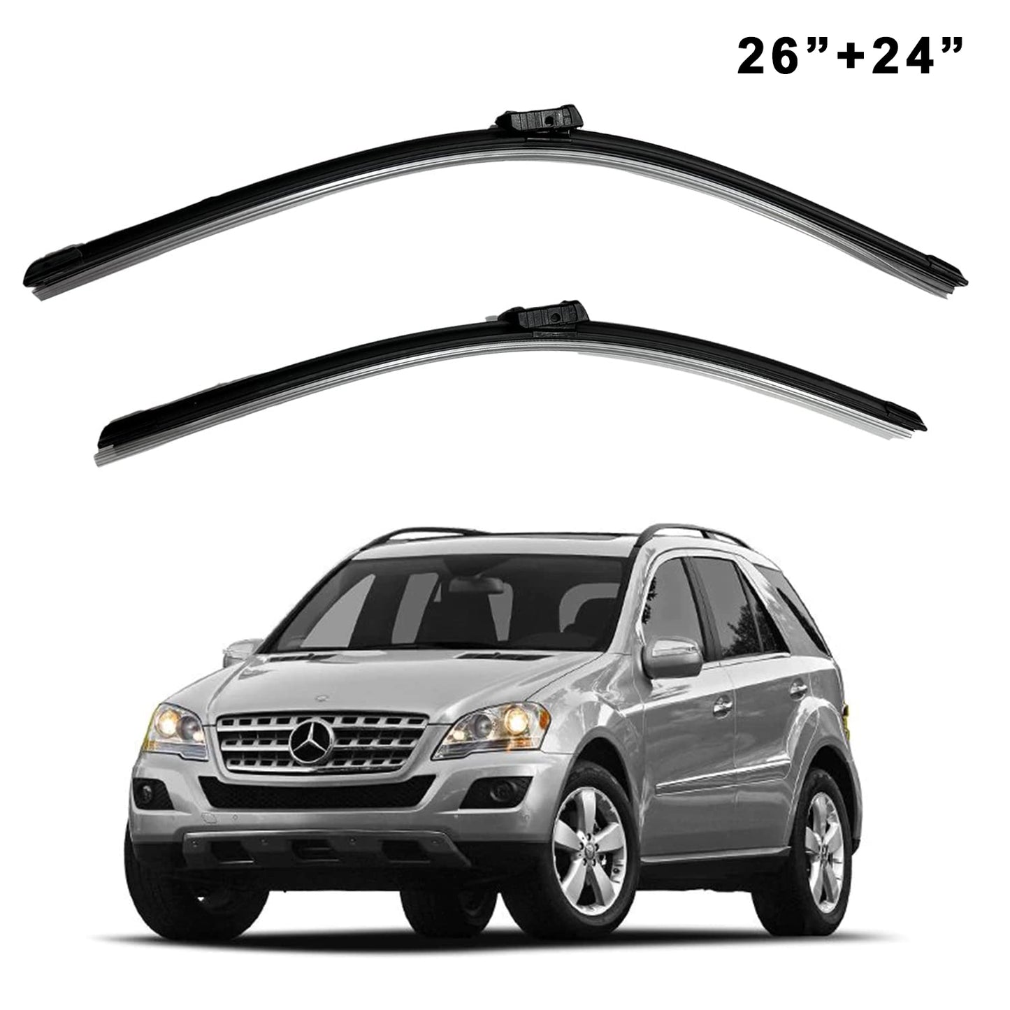 Oshotto Frameless (O.E.M Type) Wiper Blades Compatible with Mercedes Benz ML 250 (2015-2023) 26" / 24"