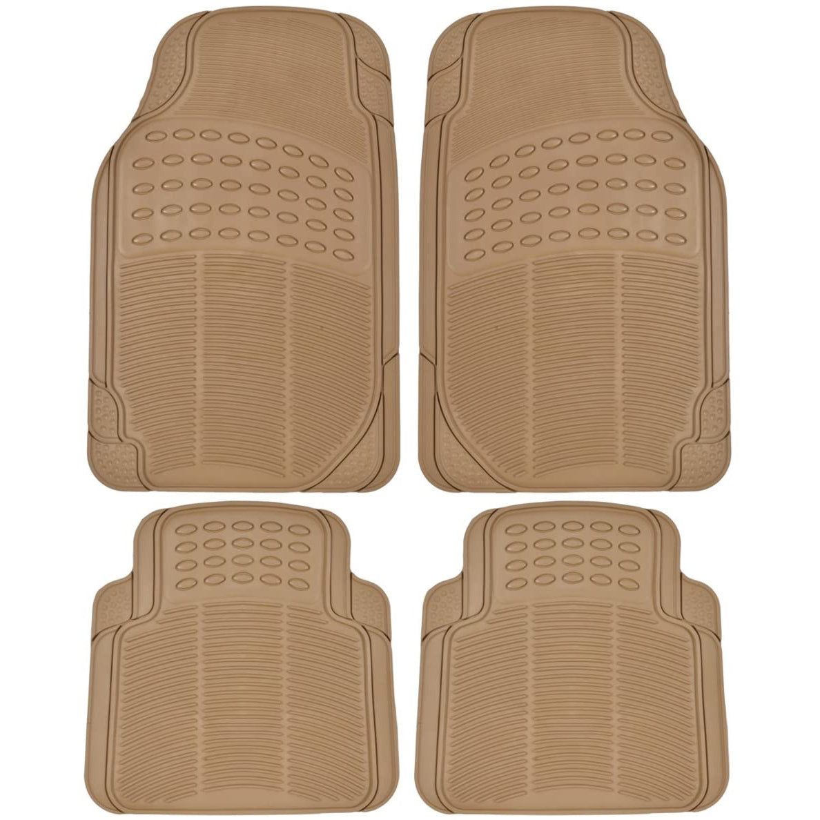 Oshotto Anti Skid Rubber Car Foot Mat for All Cars (Set of 4, Beige)