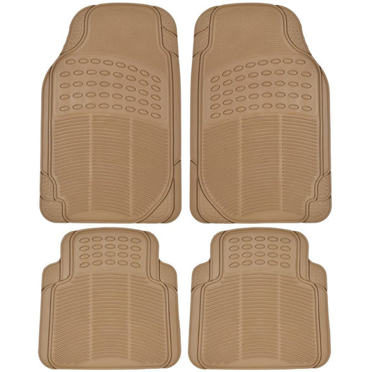 Oshotto Anti Skid Rubber Car Foot Mat for All Cars (Set of 4, Beige)