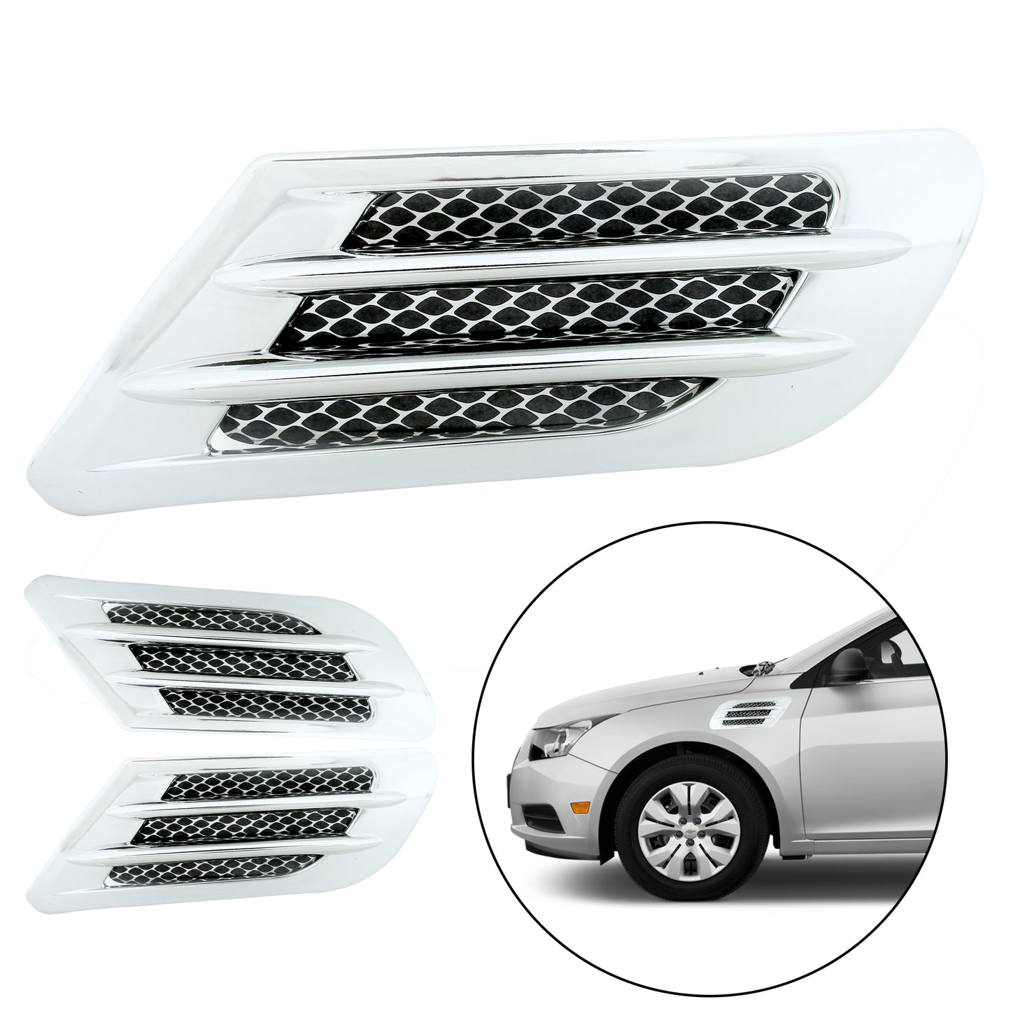 Oshotto Car Decorative FD-697 Electroplate Air Flow Intake Scoop Turbo Bonnet Vent Hood for All Cars (Chrome)