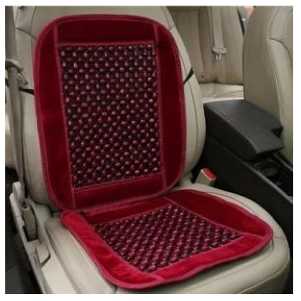 Oshotto Car Wooden Bead Seat Cushion with Velvet Border for All Cars - (Red) - 1 Piece