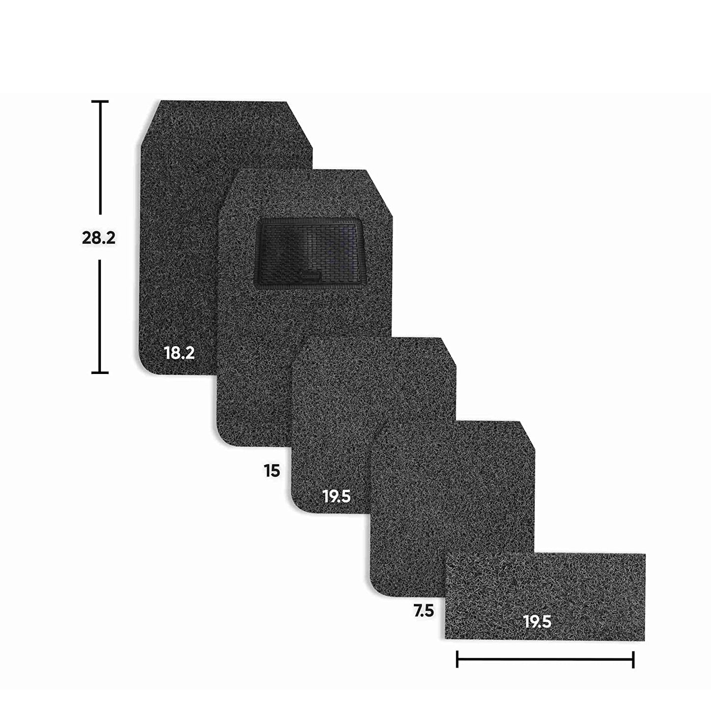 Oshotto Anti Skid Curly Noodle Grass 18mm Car Foot/Floor Mats for All Cars (Set of 5, Black)