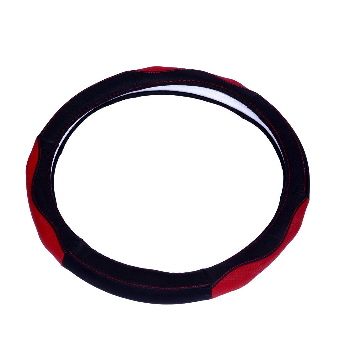 Oshotto SC-007 Leather Car Steering Cover (Black and Red,Medium)