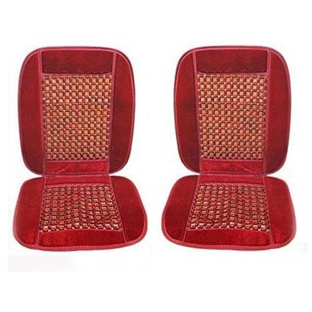 Oshotto Car Wooden Bead Seat Cushion with Velvet Border for All Cars - (Red) - 1 Piece