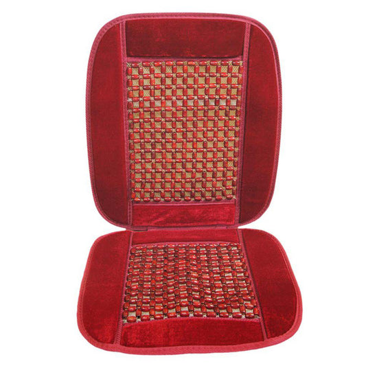 Oshotto Car Wooden Bead Seat Cushion with Velvet Border for All Cars - (Red) - 1 Piece