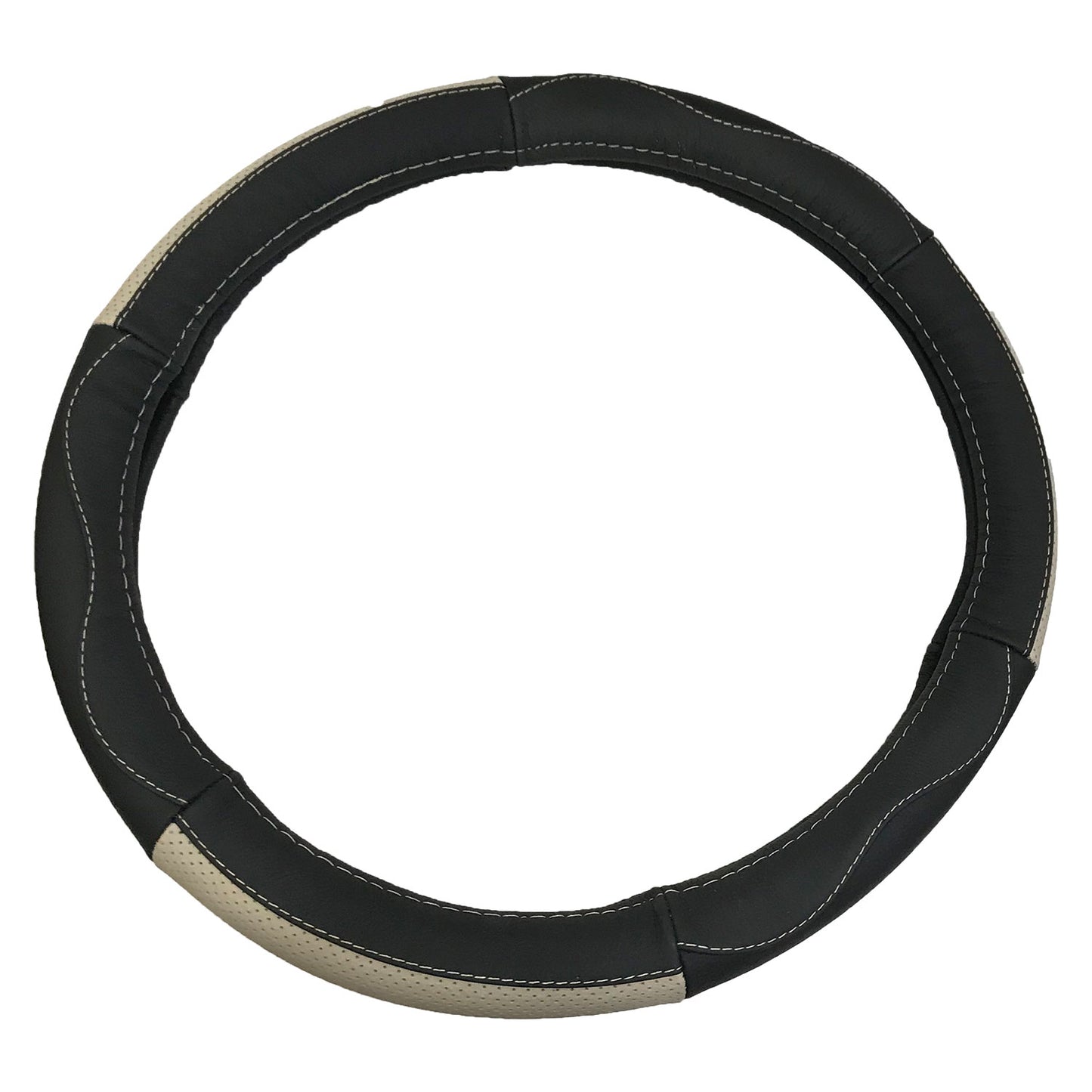 Oshotto SC-009-A Fiber Leather Universal Car Steering Cover -Medium (Black Tan)