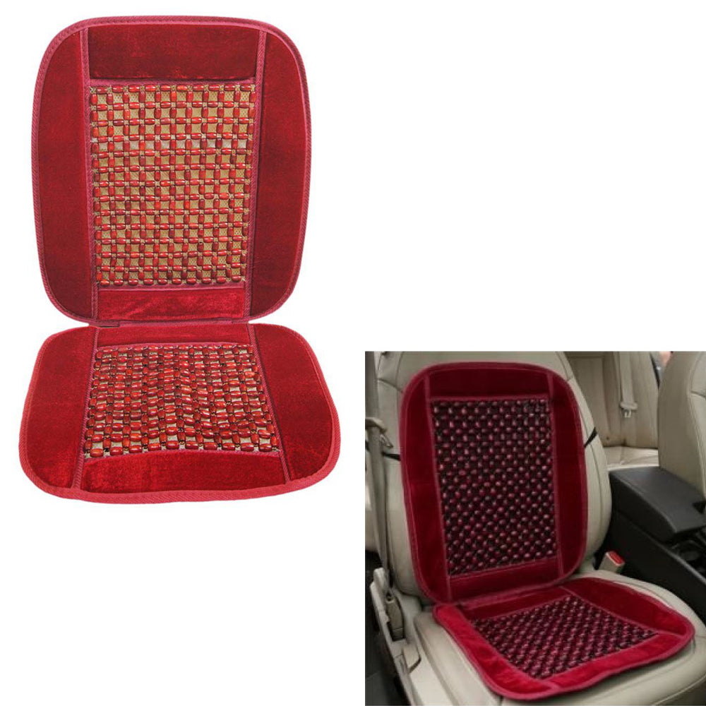 Oshotto Car Wooden Bead Seat Cushion with Velvet Border for All Cars - (Red) - 1 Piece