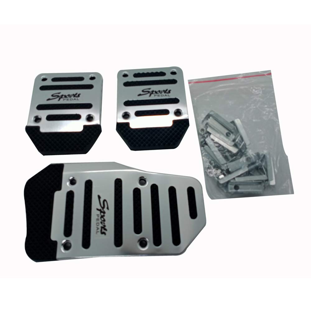 Oshotto 3 Pcs Non-Slip Manual CS-373 Car Pedals Kit Sports Pad Covers Set for All Cars (Silver)