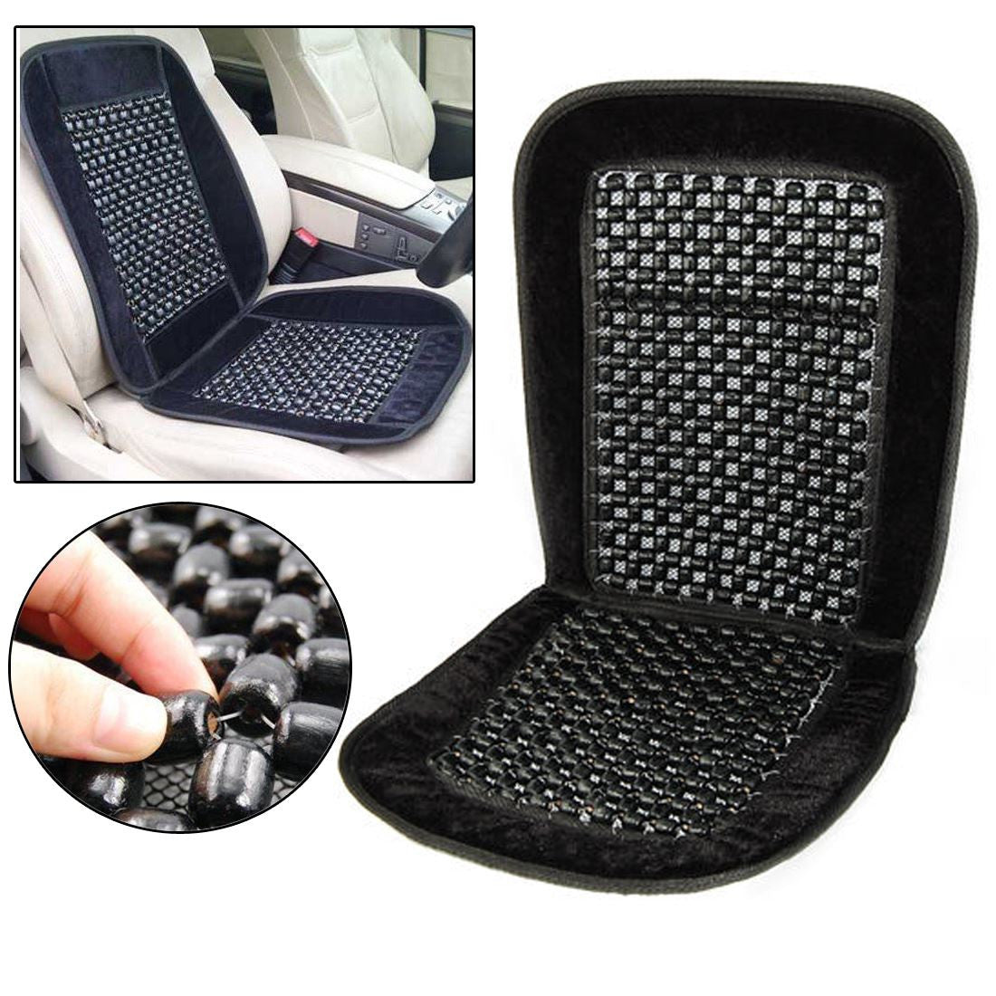 Oshotto Car Wooden Bead Seat Cushion with Velvet Border for All Cars - (Black) - 1 Piece