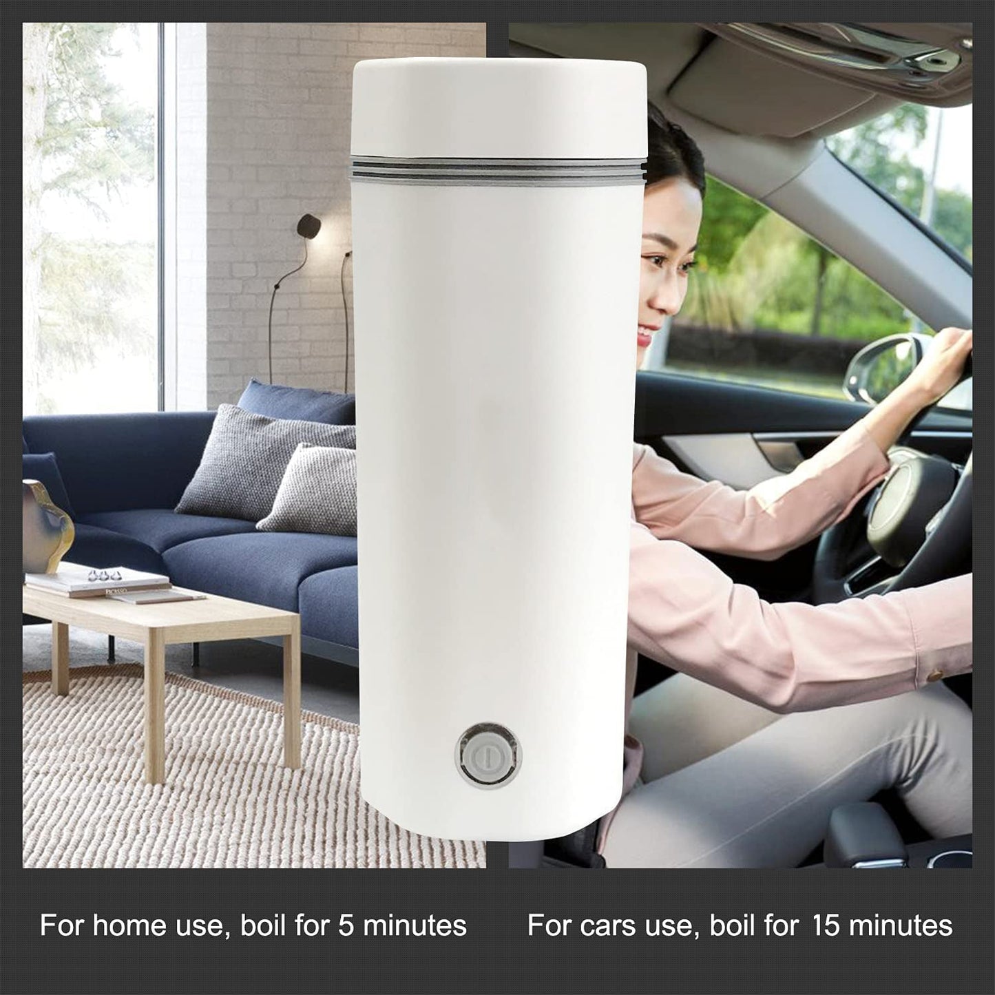 Oshotto 12V Portable Electric Kettle Cup Stainless Steel Electric Kettle Auto Shut-off For Travel Camping, Road Trip for Cars (350ml)