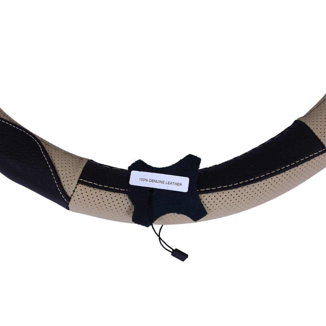 Oshotto SC-008 Leather Car Steering Cover (Black and Beige,Medium)