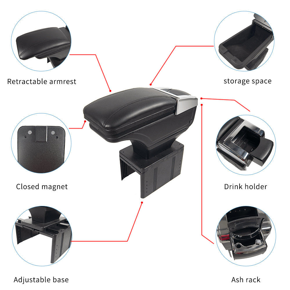 Oshotto PU Leather AR-01 Car Armrest Console Box For All Cars - Black