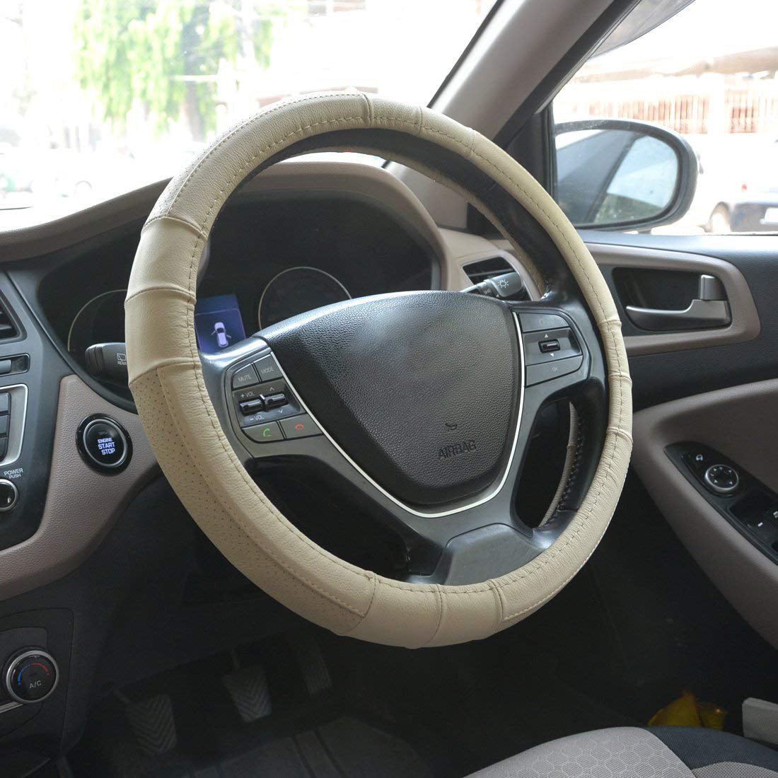 Oshotto SC-010 Leather Car Steering Cover (Beige,Medium)