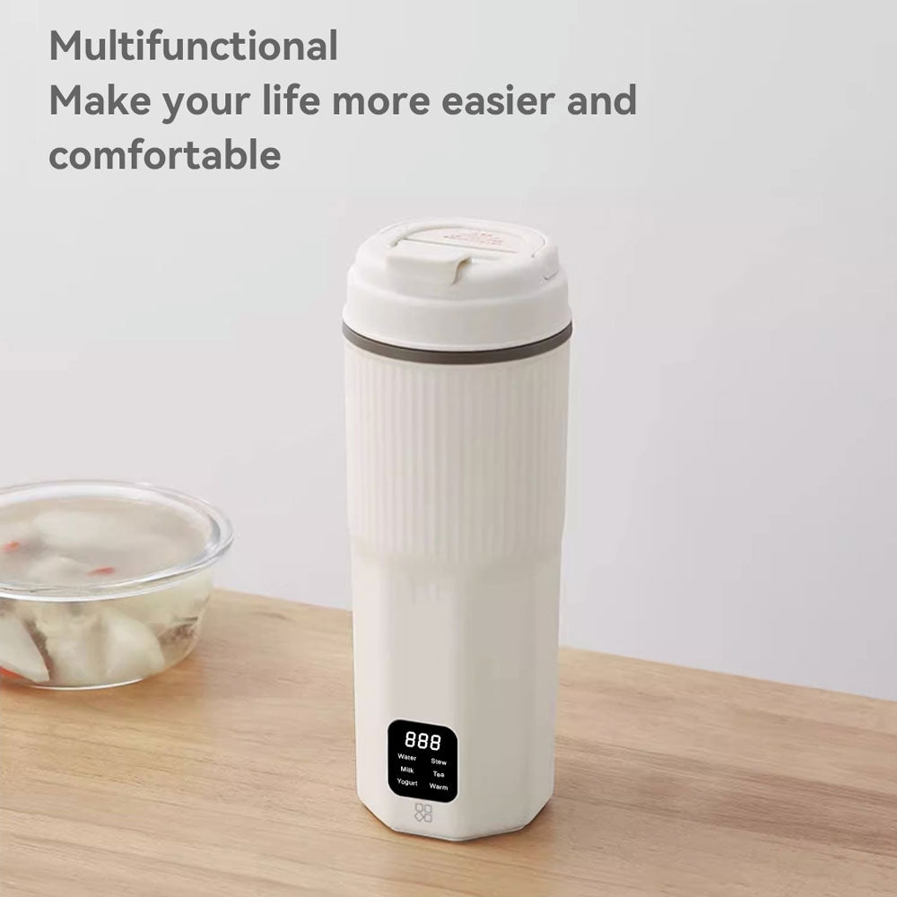 Oshotto 12/24V (CK04) Car Portable Electric Kettle 304 Stainless Steel Portable Kettle with 6 Temperature with Boil Dry Protection, BPA-Free For Travel Camping, Road Trip Warm White (450ml)