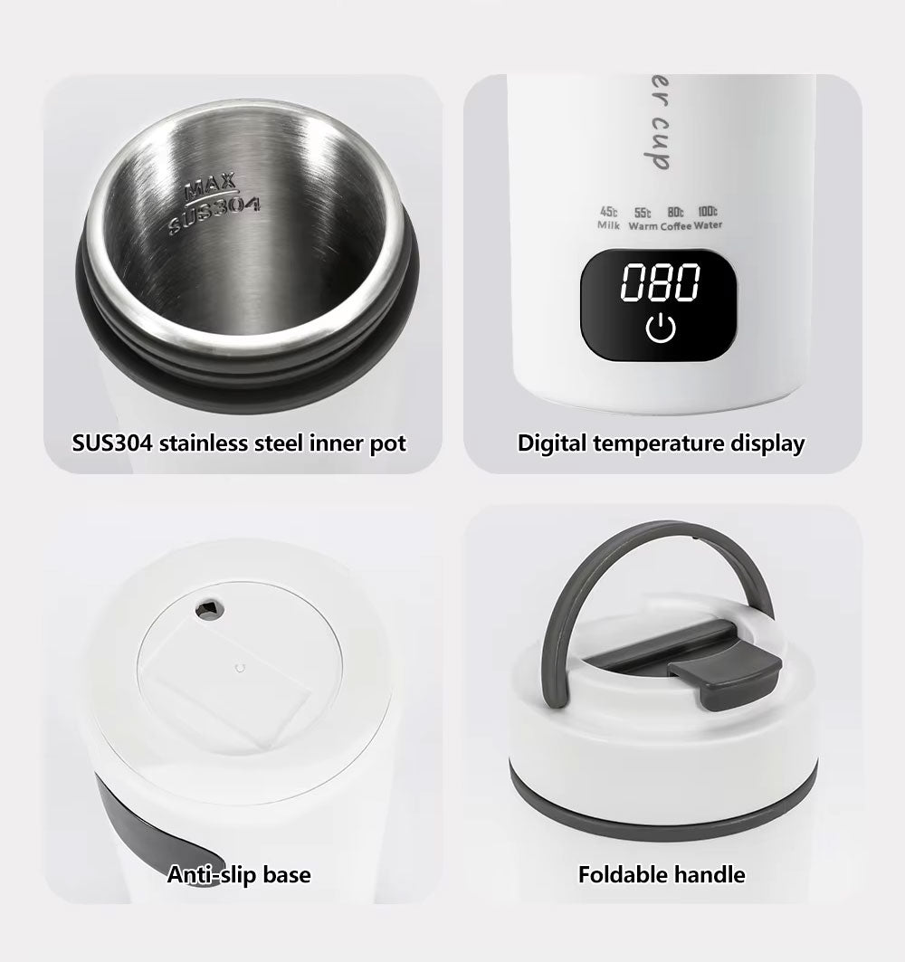 Oshotto 12/24V (CK03) Car Electric Water Kettle with LCD Digital 4 Variable Presets Auto Shut-off 304 Stainless Steel Liner Leak-Proof For Travel Camping, Road Trip for Cars (450ml)