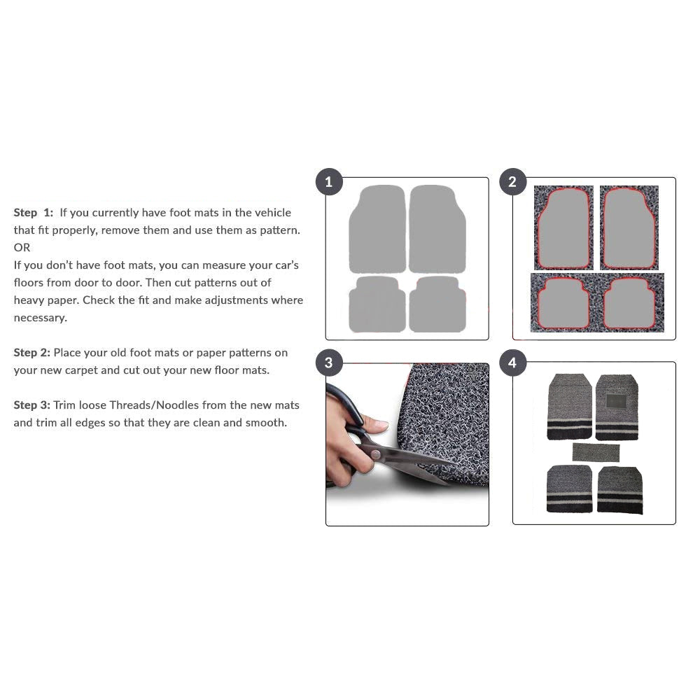 Oshotto Anti Skid Curly Noodle Grass 18mm Car Foot/Floor Mats for All Cars (Set of 5, Black,Grey)