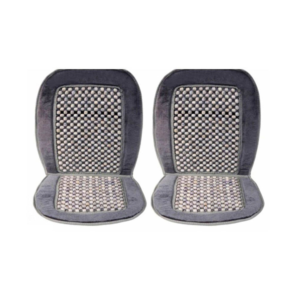 Oshotto Car Wooden Bead Seat Cushion with Velvet Border for All Cars - (Grey) - 1 Piece