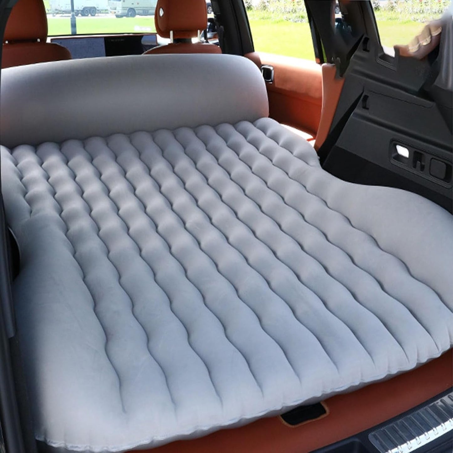 Oshotto Self-Inflating Car Air Mattress for SUV - Thick & Comfortable Trunk Camping Bed, Fits Most SUVs, Trucks | Portable Inflatable Travel Bed for Road Trips & Outdoors | Built-in Pump (Grey)