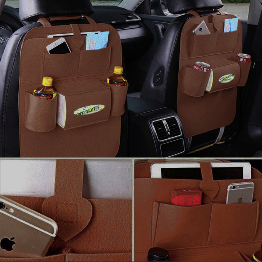 Oshotto Car Backseat Storage Organizer Phone Holder,Multi-Pocket for Bottles, Tissue Boxes,Kids Toy Storage and Great Travel Accessory for All Cars (Brown)