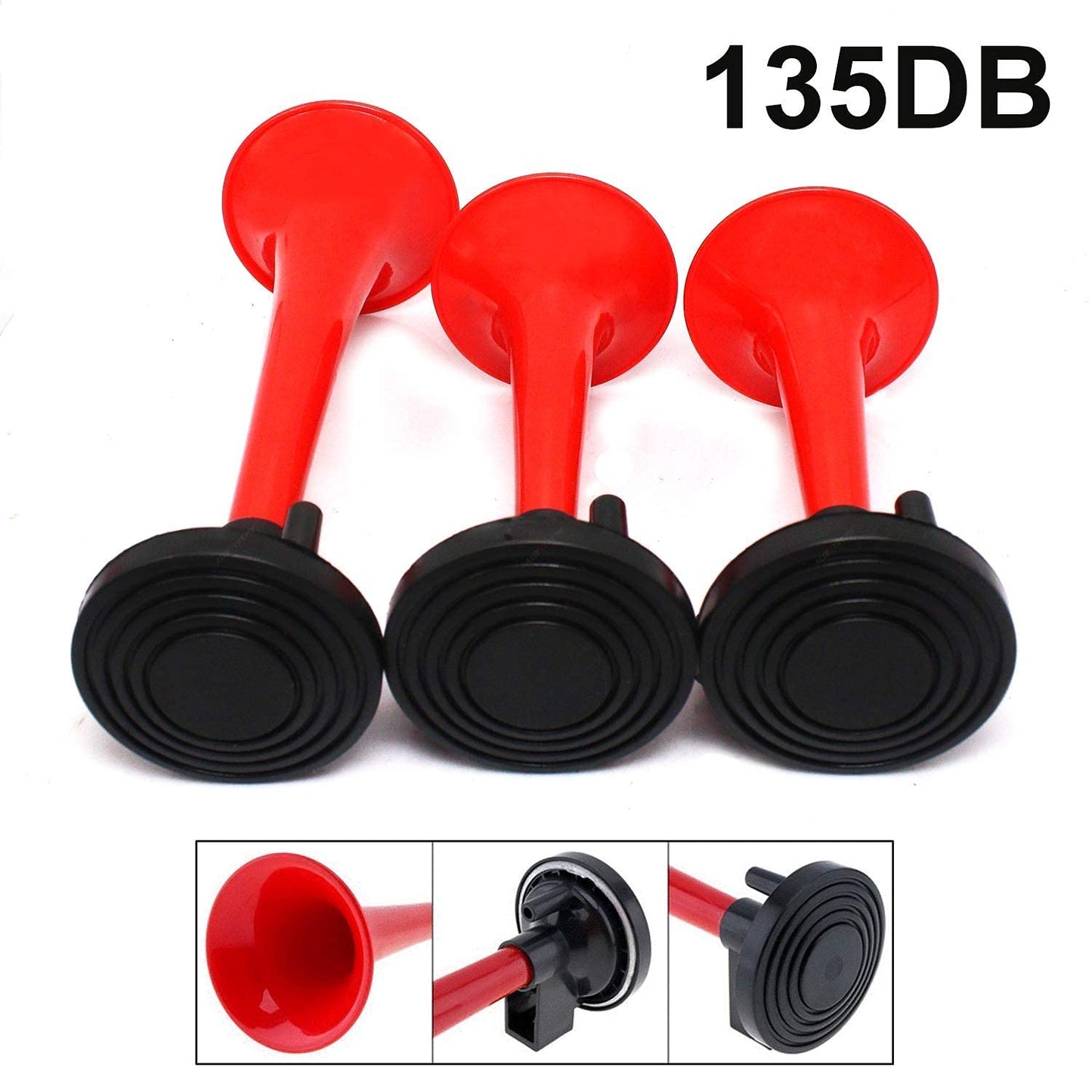 Oshotto 3 Pipe Air Pressure Horn for Cars, Trucks, Boats, ATVS & Heavy Vehicles (Red)