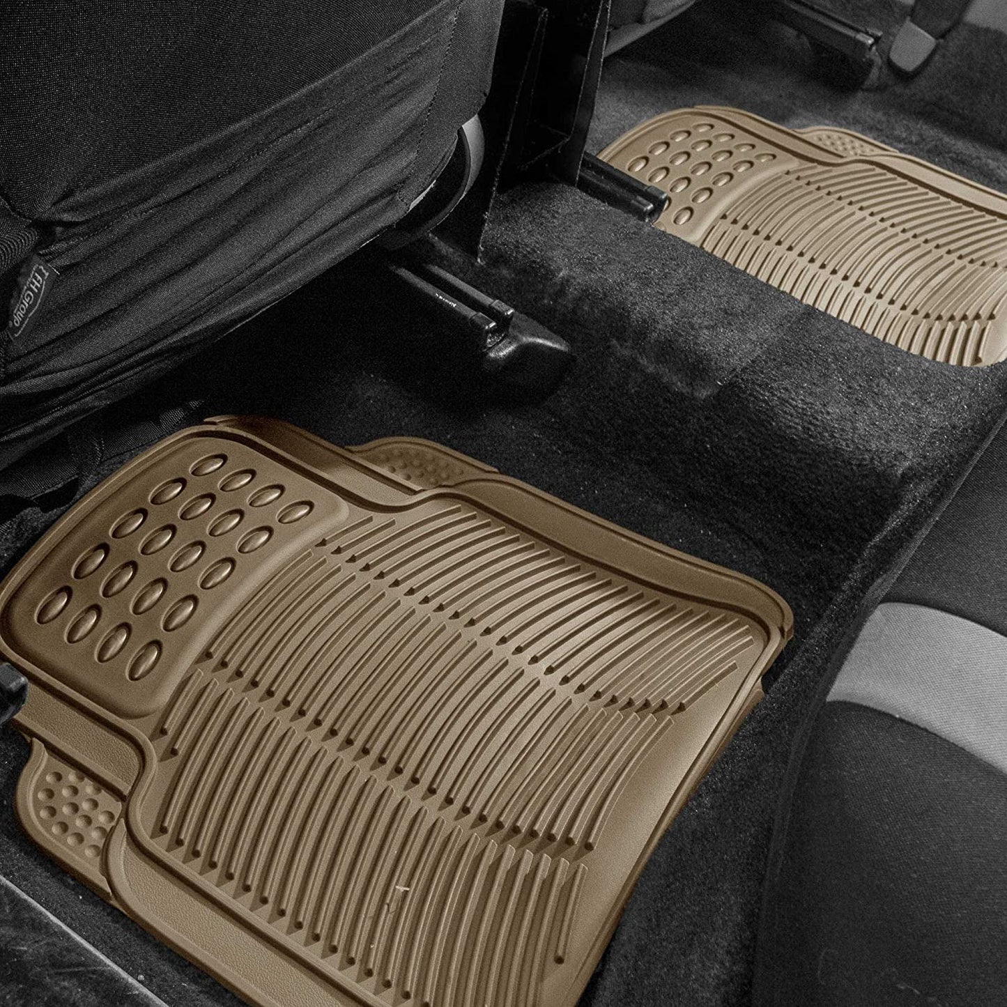 Oshotto Anti Skid Rubber Car Foot Mat for All Cars (Set of 4, Beige)