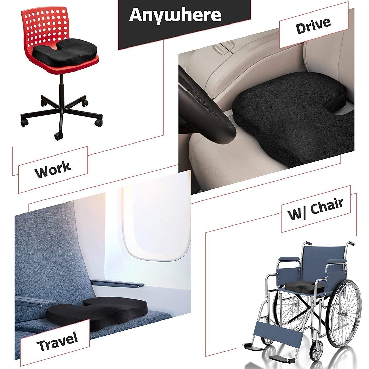 Oshotto Orthopedic Memory Foam Coccyx Seat Cushion for Tailbone, Sciatica Pain Relief Hip Support For Office, Cars, Chair