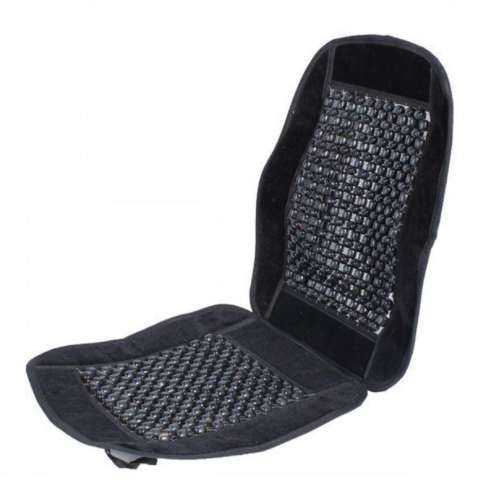 Oshotto Car Wooden Bead Seat Cushion with Velvet Border for All Cars - (Black) - 1 Piece