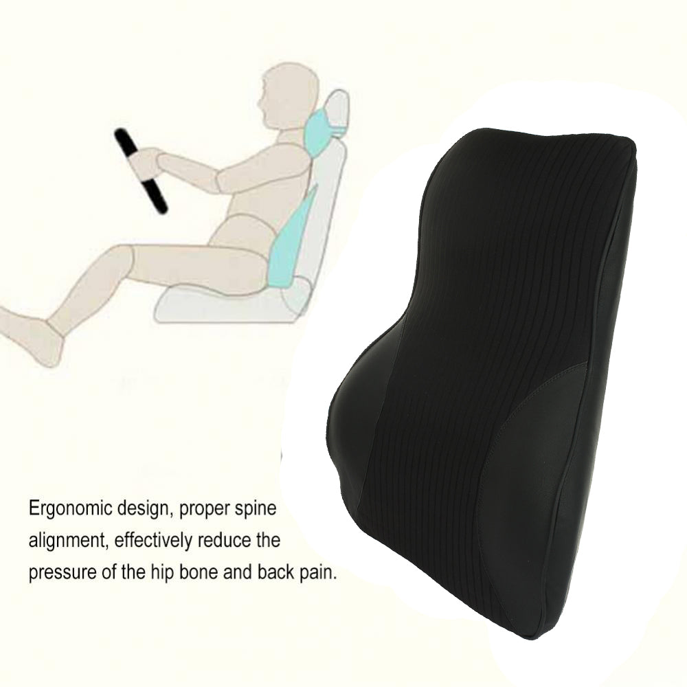 Oshotto Leatherite Finish Lumbar Support for Office Chair | Back Pillow for Car | Memory Foam Orthopedic Cushion - Provides Low Back Support (Black)