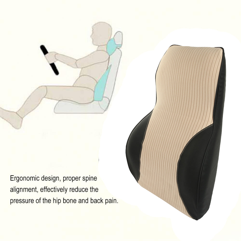 Oshotto Leatherite Finish Lumbar Support for Office Chair | Back Pillow for Car | Memory Foam Orthopedic Cushion - Provides Low Back Support (Beige, Black)