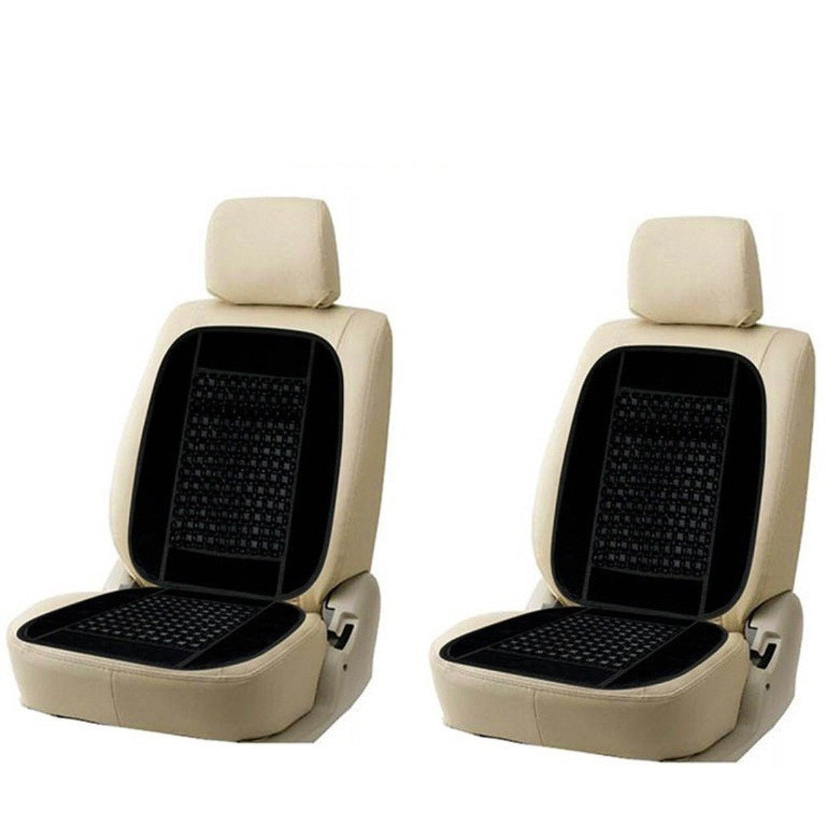 Oshotto Car Wooden Bead Seat Cushion with Velvet Border for All Cars - (Black) - 1 Piece